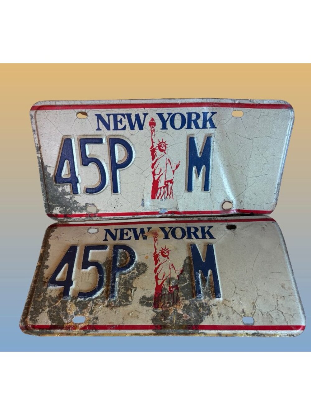 New York License Plates 45P-M Pair Statue Of Liberty Design 12"x6" Collectible